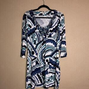 Boden Professional Boho Hippie Girlie Blue Green Rhinestone Collar Midi Dress 6